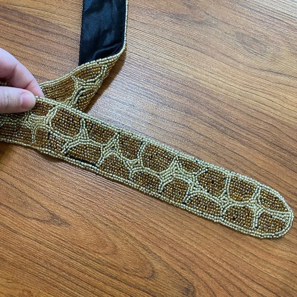 Beaded Brown Animal Print Belt with around Rhinestone Buckle Size Large